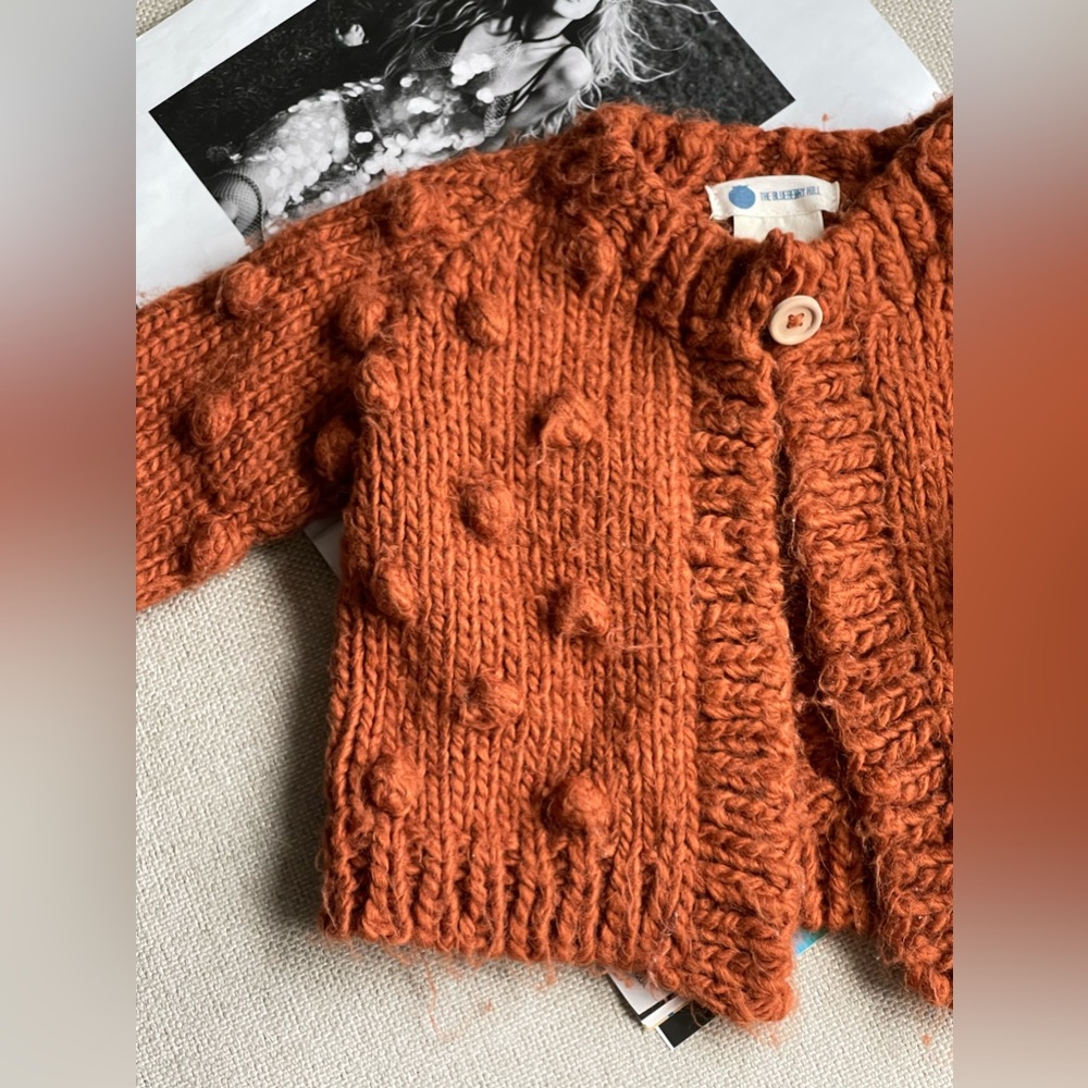 The Blueberry Hill Popcorn Acrylic Hand Knit Cardigan In Cinnamon 6-12 Months - Picture 3 of 9